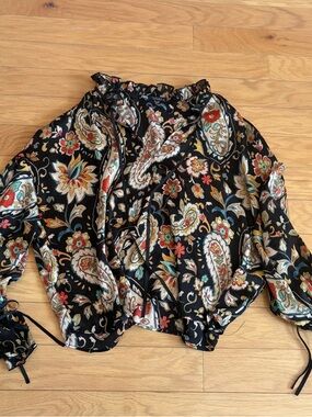 Zara Black Flowy Paisley Blouse